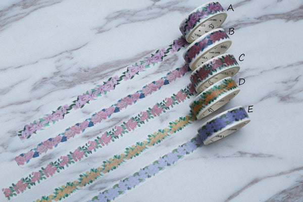 Set of 5 Flowers Washi Tape/pink rose  Washi Tape/Plants Washi Tape/puple flower  washi tape/ / Leaf washi tape