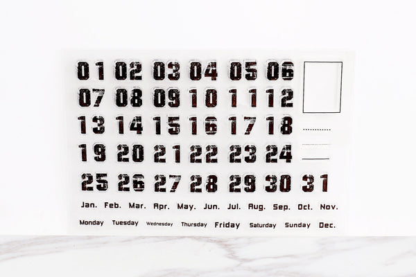 Numbers Bullet Journal Stamp/Dates Clear Transparent Stamp/Monthly, Calendar, Planner, Grunge,Retro,Days of Week stamp