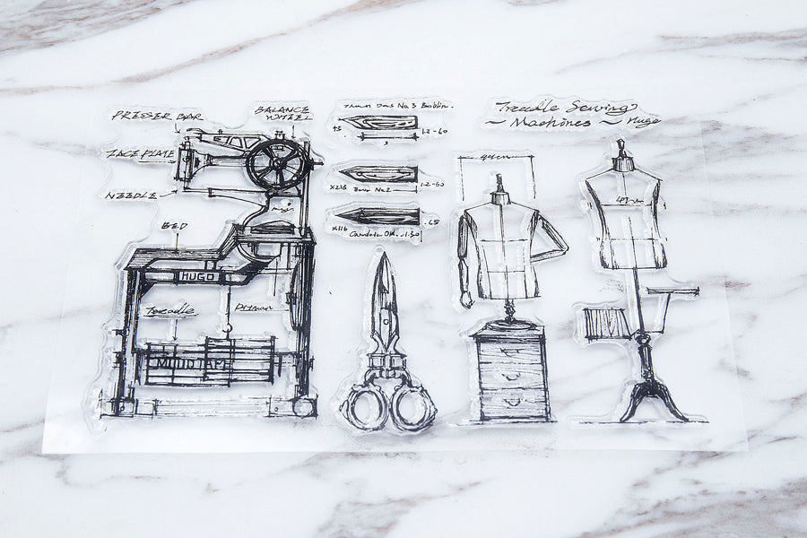 Vintage Sewing Machine Stamp/Antique Scissors Rubber Stamp/Handy Stitch Clear Transparent Stamp/  Bullet Journal, Sewing Tools