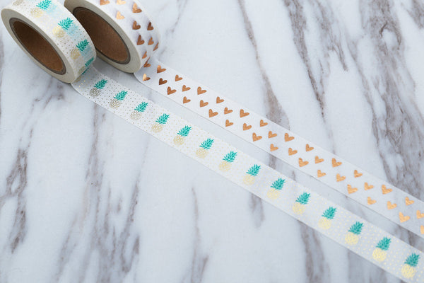 Set of 3 heart  Washi Tape/Gold Foil Hearts Washi Tape /White Red Heart  Washi Tape/love hearts washi tape/Pineapple washi tape