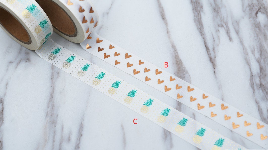 Set of 3 heart  Washi Tape/Gold Foil Hearts Washi Tape /White Red Heart  Washi Tape/love hearts washi tape/Pineapple washi tape