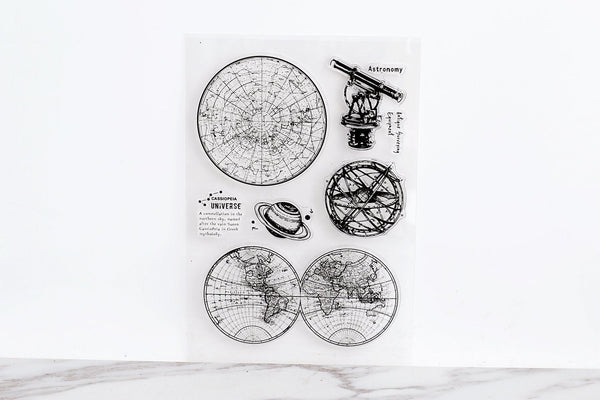 World Map Stamp/ Astronomy  Rubber Stamp /Globe Clear Transparent Stamp/Cartography,universe,Telescope,earth stamp