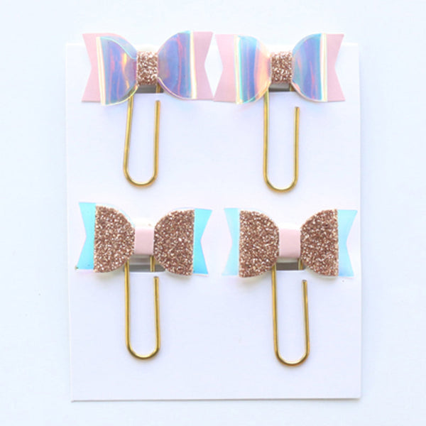 Bow  Paper Clips,Gold Glitter Metal Paper Clip,Binder Clips,  Office Supplies,Planner Accessory