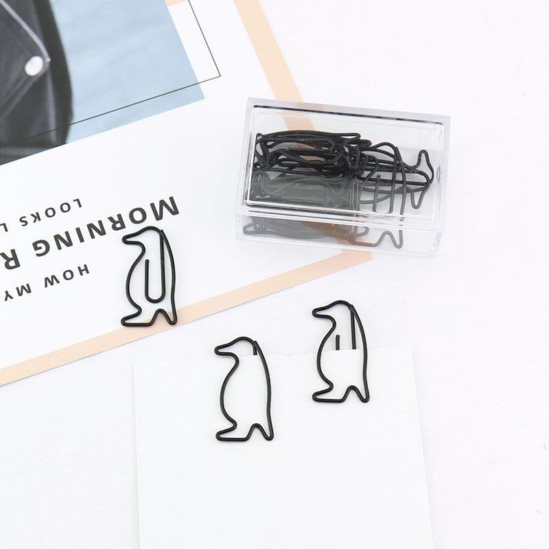 Black penguin shape Paper Clips bookmarks Metal Paper Clip,colorful Binder Clips, Office Supplies, animal Clip Planner Accessories