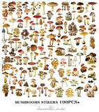 Mushroom collection Washi Stickers*100 Piece Bag of Botanical Stickers*Junk Journal, Card, Scrapbook, Planner, Collage Supply