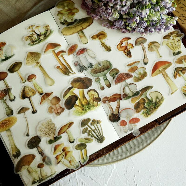 Mushroom collection Washi Stickers*100 Piece Bag of Botanical Stickers*Junk Journal, Card, Scrapbook, Planner, Collage Supply