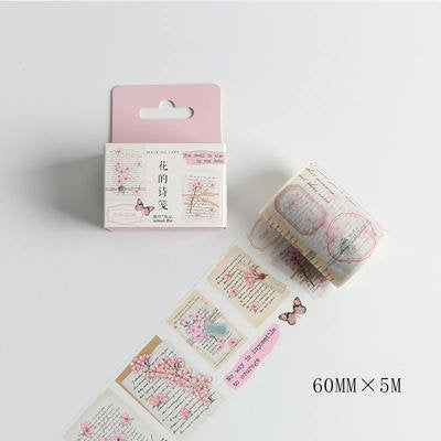 Flower Poem Washi Tape/Poem Washi Tape/ Pink Masking tape/ japanese washi tape/Planner Supplies
