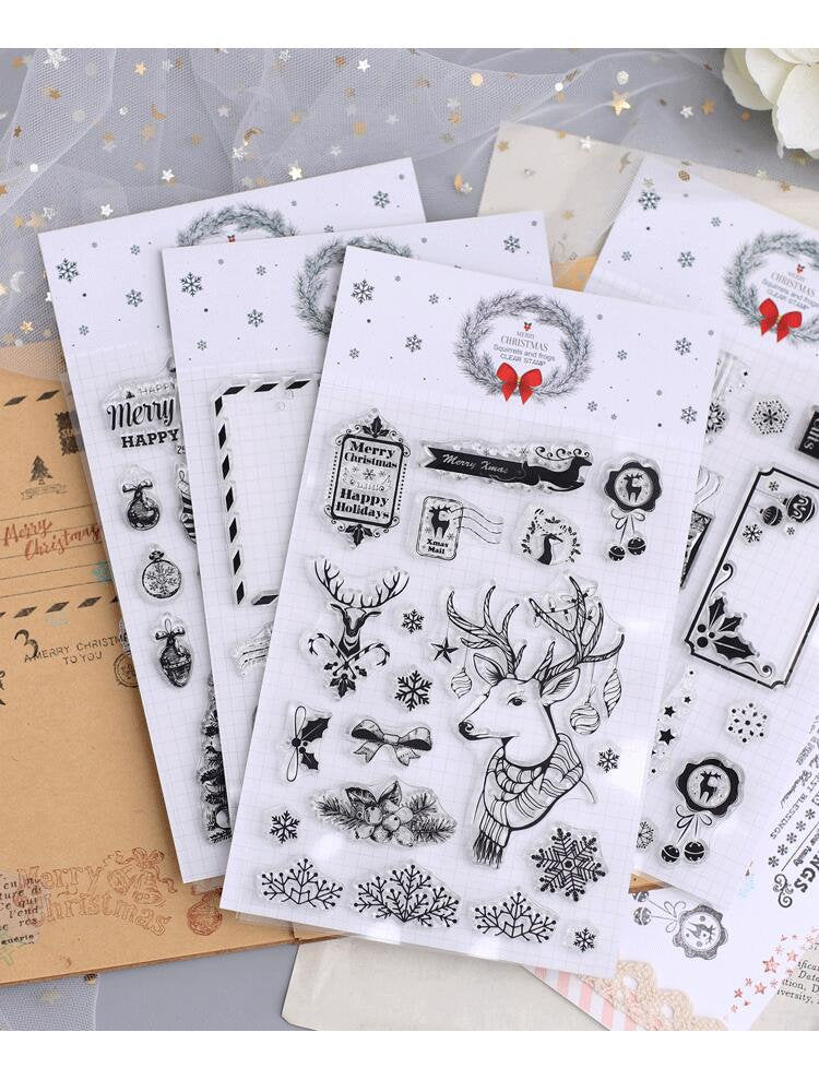 Snow globe clear stamp / Snow deer rubber transparent clear stamp/Chritmas clear stamp/ Christmas tree scrapbook decorative clear stamp