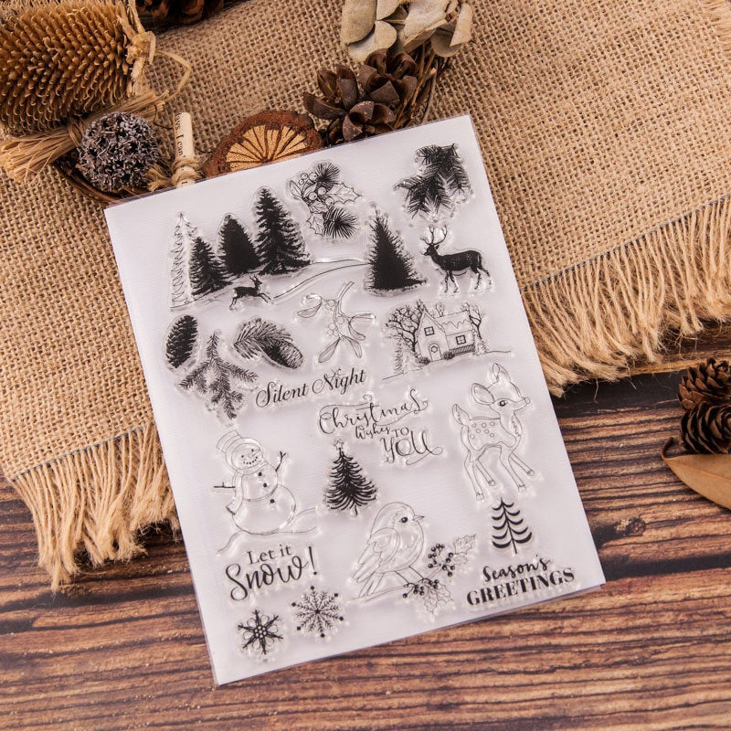 Snowy Clear Stamp/winter clear stamp/pine tree clear stamp/Transparent Clear Stamps/Happy Halloween stamp
