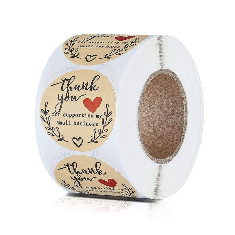 500PCS 1inch Thank You Supporting My Small Business Stickers heart  Kraft Brown Sticker Business Stickers