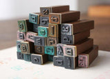 Vintage Lower Case Alphabet Number Stamp Set / Wood Number Rubber Stamp /Clay Stamp /Box uppercase handwritten Alphabet stamps box/