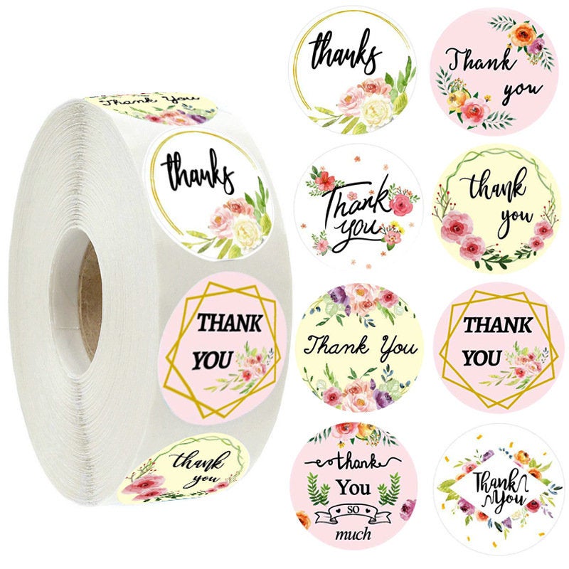 Thank you stickers /floral thank you roll tape /modern business stickers/ gift wrapping stickers 500pcs