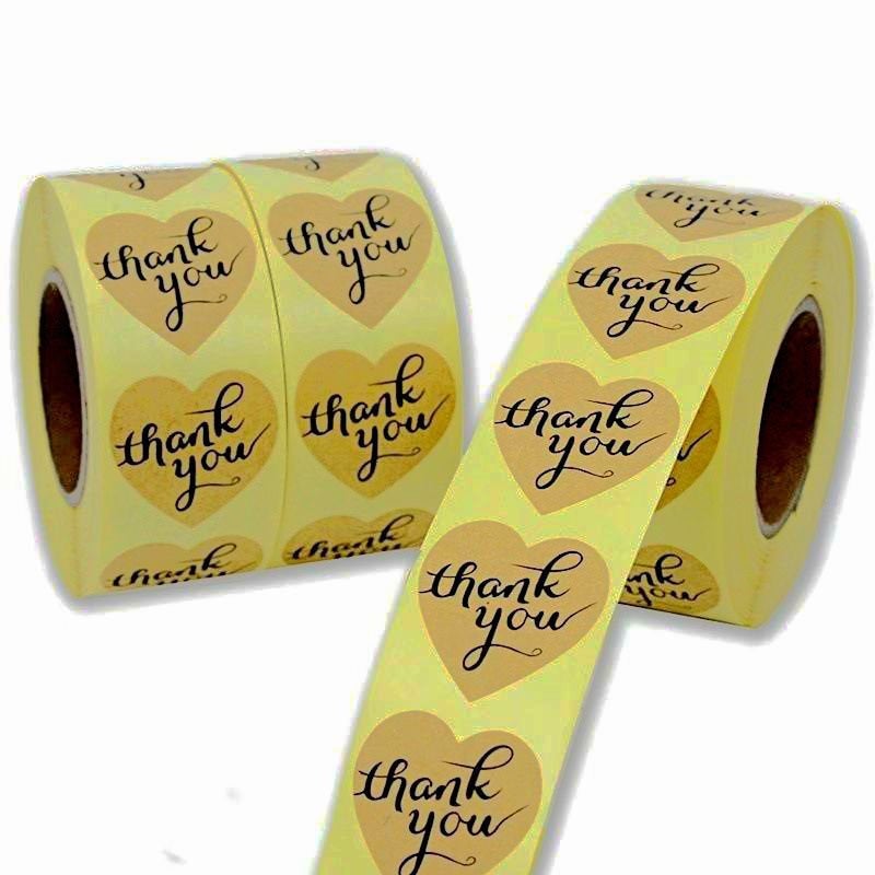 Thank you stickers heart shape/ heart stickers roll/ packaging labels stickers business/ bakery stickers/ food label 500pcs 1 inch
