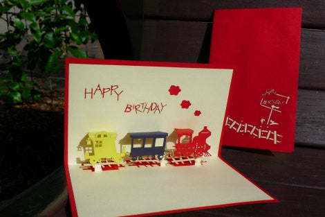 Little train Birthday,POP UP CARD