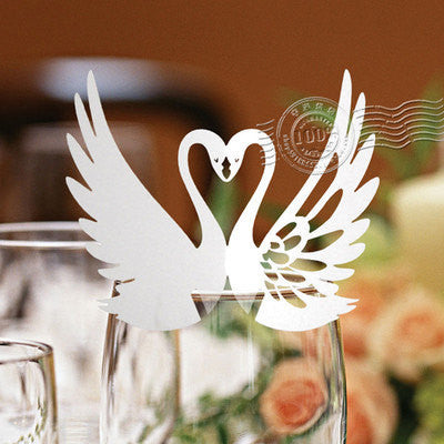 Pack of 50 laser cut  Swans  table name cards for wedding party glass of Confetti decoration/place card/escort cards
