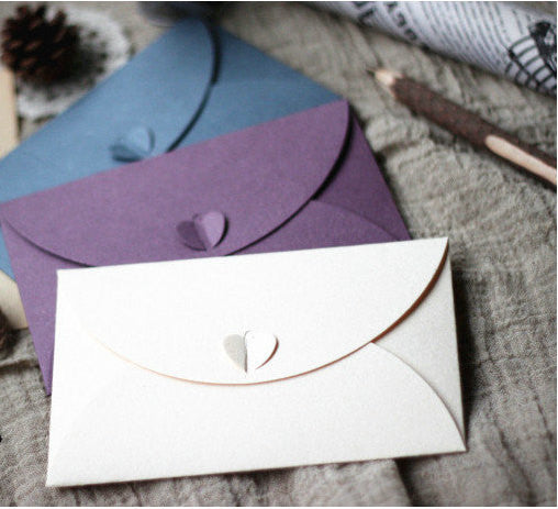 Set 25 Handmade wedding envelopes.Six colors. Heart bottom.Heavyweight paper