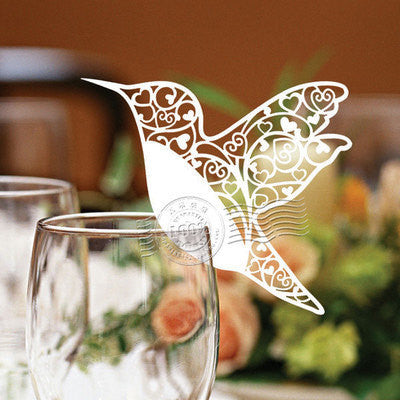 Pack of 50 laser cut bird table name cards for wedding party glass of Confetti decoration