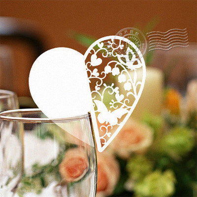 Pack of 50 laser cut  Heart 3name cards for wedding party glass of Confetti decoration/place card/escort cards