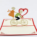 Love bicycle boy and girl heart  pop up card  greeting card