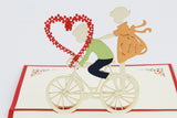 Love bicycle boy and girl heart  pop up card  greeting card