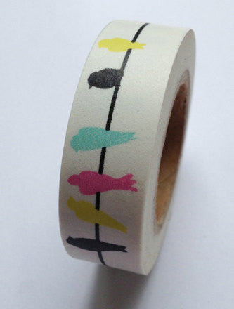 Colorful Bird Washi Tape  Birds On Wire Wedding Decor Tape Birdseed Favor Craft Gift Wrap TP003