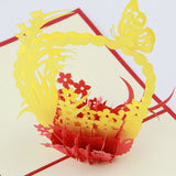 Basket flower thank you card  pop up card -greeting card 3d laser cut  butterfly within flora card