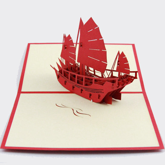 Handmade vintage sailboat  Pop up  card 3d card /  Greeting Card sailing boat