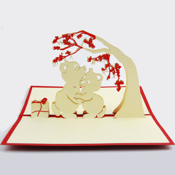 Bears love card pop up card laser cut card bear under the tree handmade card