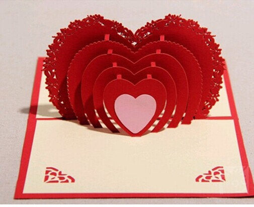 Heart love pop up card red heart lace heart 3D cards laser cut customised