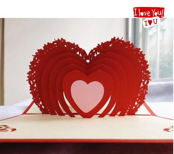 Heart love pop up card red heart lace heart 3D cards laser cut customised