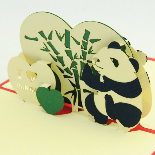 I heart Panda  greeting card  Pop up card panda card panda and bamboo