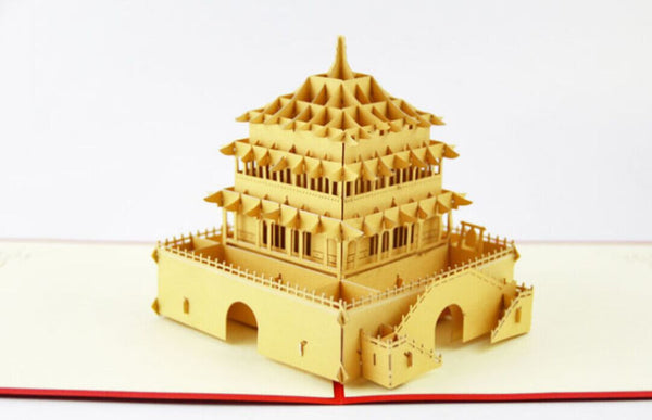 The Bell Tower  card  pop up card -greeting card 3d laser cut Chinese ancient building