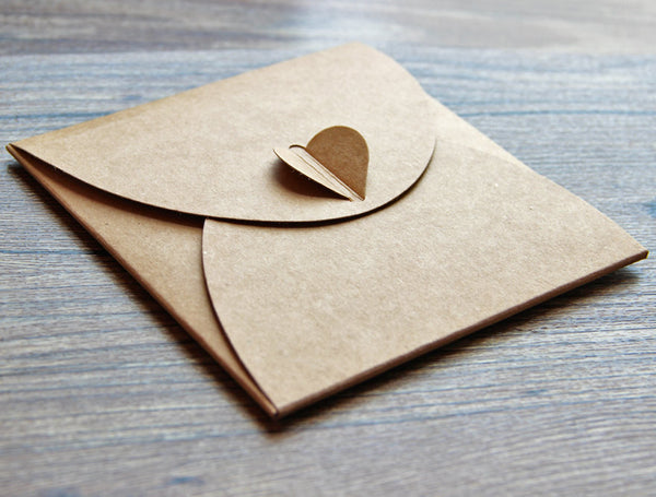 Set of CD sleeves heart button case - Recycled Kraft CD Sleeves DVD wedding favors,gift photography packaging