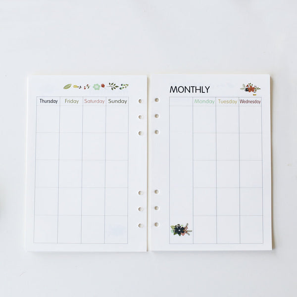 Flower A5 Filofax Printed inserts /weekly planner Refills planner inserts/monthly/daily/to do/NB050A5