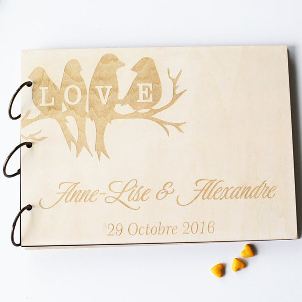 Love Tree Bird Unique Custom Wedding-Anniversary-Bridal shower guest book gift, Memory Guest Book