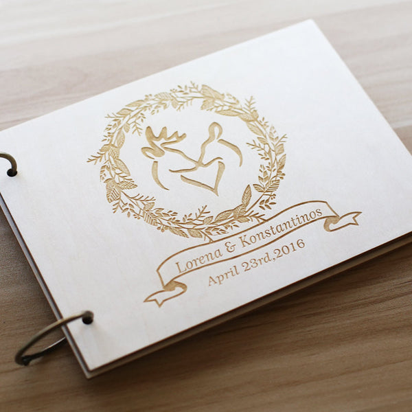 Rustic Custom Wedding Guest Book With Love deers Personalized GuestBook Alternative design wedding gift keepsake,Memory Guest Book