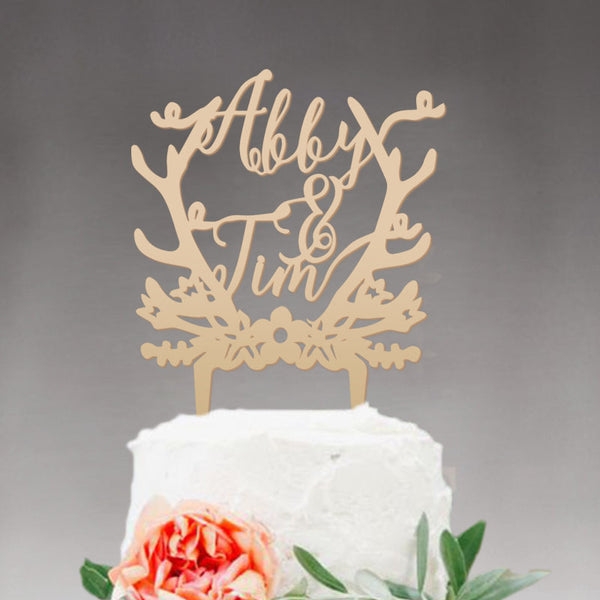 Wood Wedding Cake Topper Groom and Bride, Personalized with First Names
