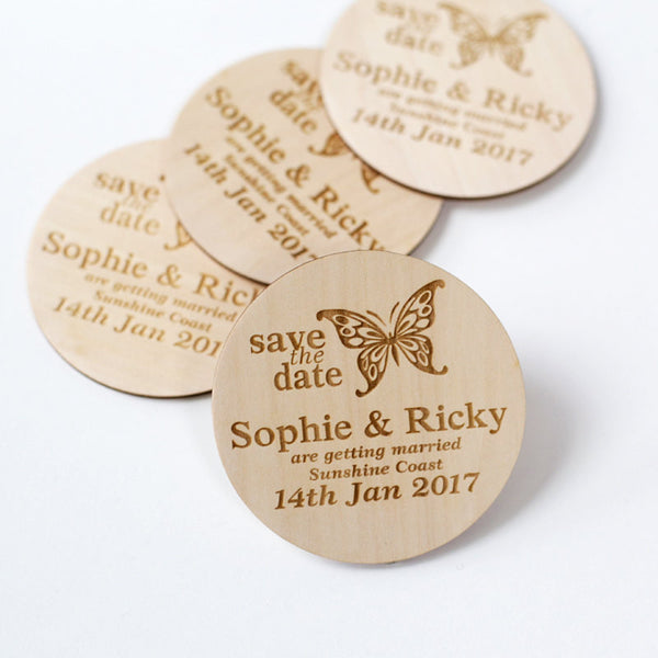 Butterfly Style Wooden Wedding Save the Date Magnets