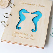 Beach Wedding Seahorse 'Rustic Wedding Guest Book' Custom Guest Book, Guestbook Wedding, Wood wedding guestbook