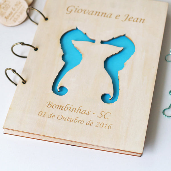 Beach Wedding Seahorse 'Rustic Wedding Guest Book' Custom Guest Book, Guestbook Wedding, Wood wedding guestbook