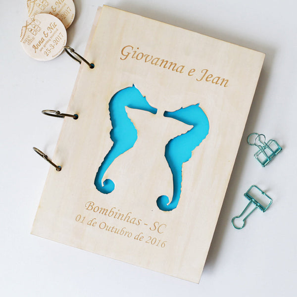 Beach Wedding Seahorse 'Rustic Wedding Guest Book' Custom Guest Book, Guestbook Wedding, Wood wedding guestbook