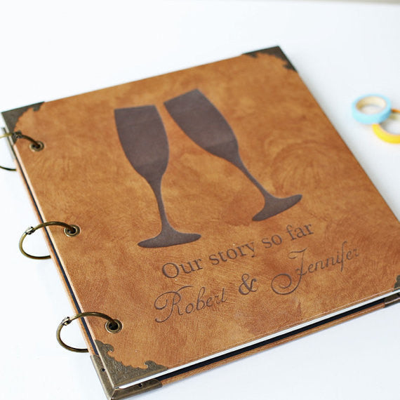 Personalized Wineglasses Wedding Guest Book Engraved Photo Album/ Kraft Scrapbook Album /guest book /Wedding Guestbook/Wedding Gift