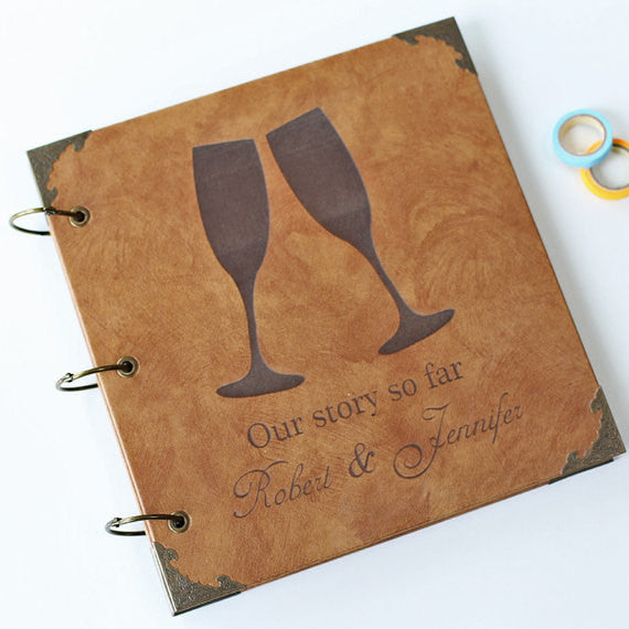 Personalized Wineglasses Wedding Guest Book Engraved Photo Album/ Kraft Scrapbook Album /guest book /Wedding Guestbook/Wedding Gift