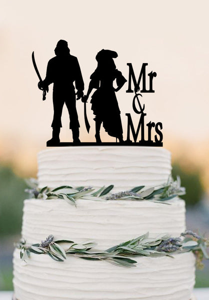 Mr and Mrs wedding cake topper,Pirates wedding cake topper ,wedding decoration