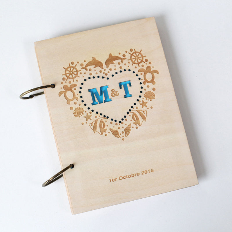 Heart with Ocean style Rustic Wedding Guest Book //Nautical Custom Wedding Guest Book//Laser Engraved, Bridal Shower