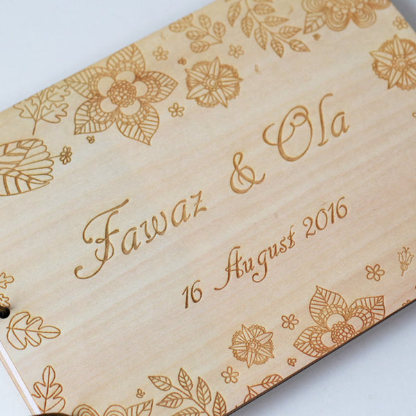 Flower Wedding Guest Book Rustic Guestbook Wooden GuestBook Notebook Country flower Wedding Decoration Laser Engraved